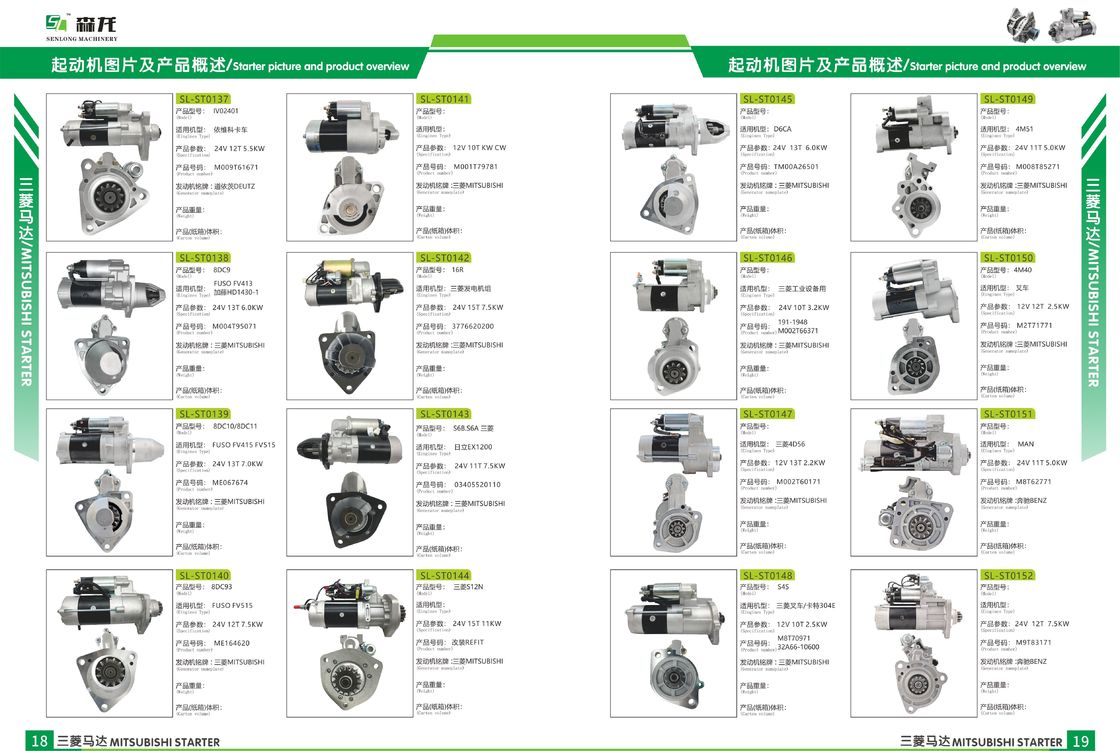 Starter motor Mitsubishi 4D31 M002T54271, M002T54272, M2T54271, M2T54272, ME007433，485718400