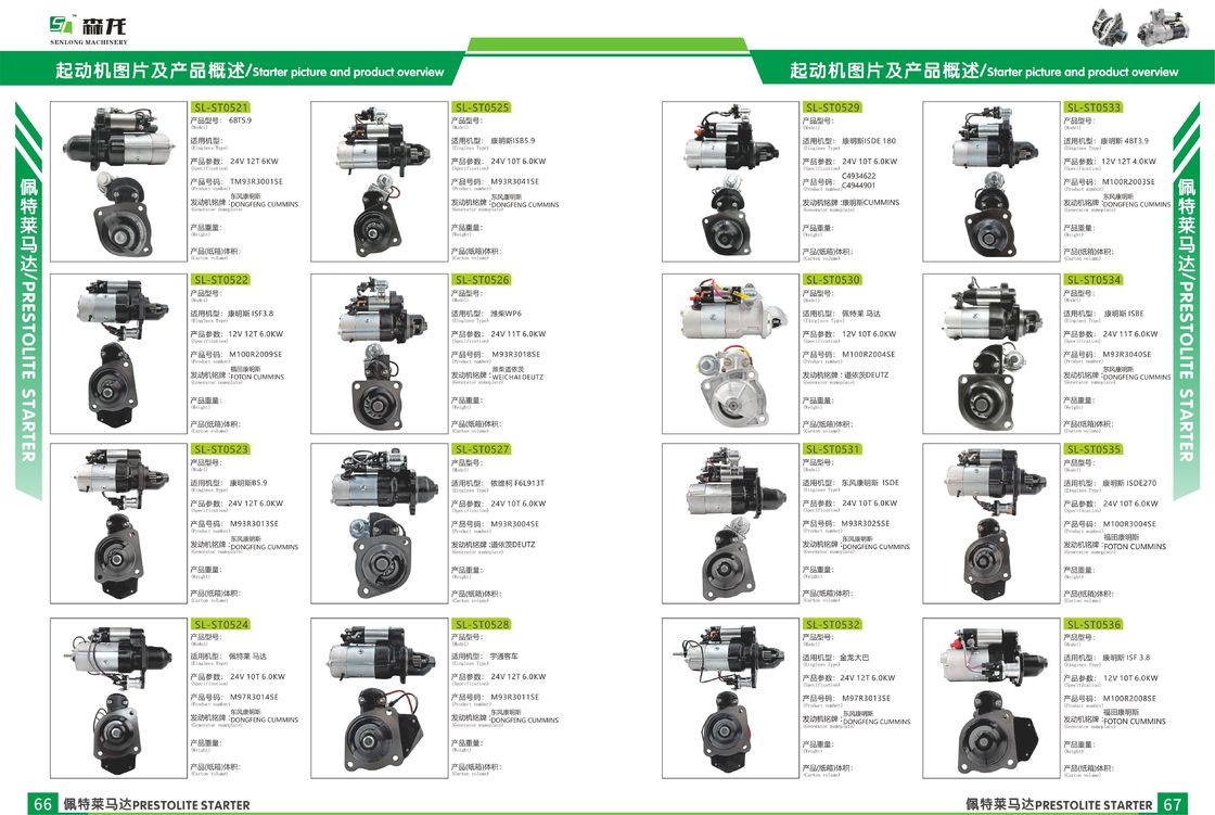 12V 9T 2.0KW Starter Motor Isuzu 4JJ1 S13555B, S13557, S13557A , 8980281980